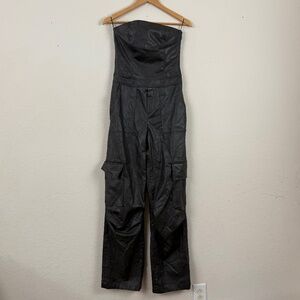 Zara Faux Leather Strapless Jumpsuit Size Small